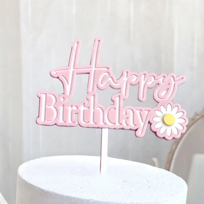 Acrylic Happy Birthday Cake Topper Daisy Flowers Card DIY Party Cake Decor • $2.74