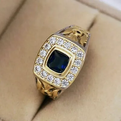 14K Yellow Gold Plated 3CT Cushion Lab Created Sapphire Men's Wedding Ring • $135