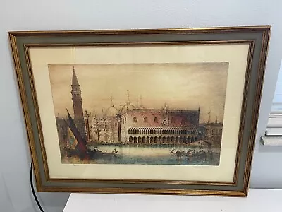 Vintage Antique James Alphage Brewer Signed Etching Print Titled Venice • $250