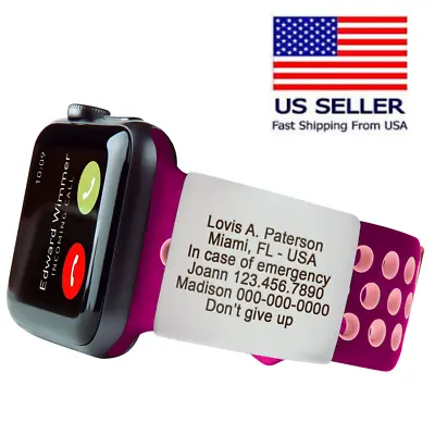 Band Engraved Apple Watch Safety Plate Medical Smartwatch Alert ID Tag For Watch • $13.95