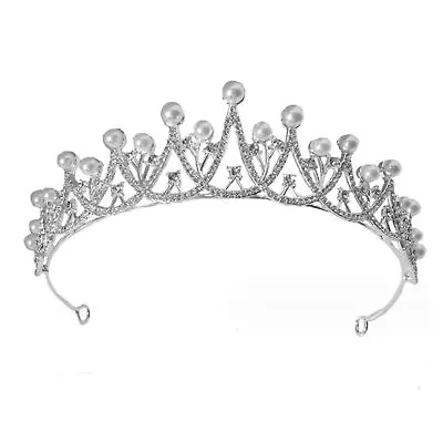 4.8cm Tall Elegant Pearl Crystal Adult Tiara Crown Wedding Prom Queen Princess • £8.89
