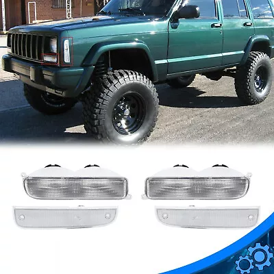 For 97-01 Jeep Cherokee XJ Chrome Clear Bumper Lights + Signal Corner Turn Lamps • $20.19