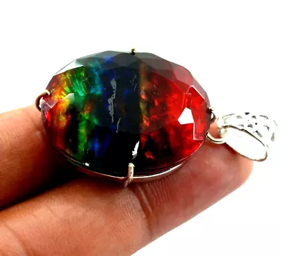 69.7 Ct+ Natural Lovely Ammolite Multi Colour 925 Solid Silver Pendant Gemstone • $27.99