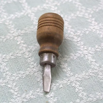 Vintage Stubby Slotted Flat Head Screwdriver Wooden Handle - 3.5  • $5