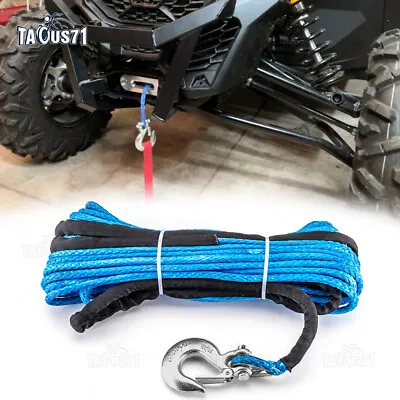 5/16  X 50' Blue Synthetic Winch Rope Cable Hook 12000LBS For Can-Am Maverick X3 • $40.99