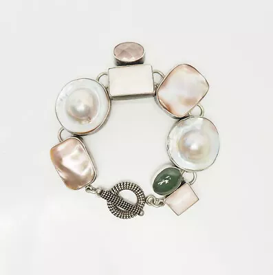 Mabe Pearl Gemstones Chunky Sterling Silver Bracelet By AKR Amy Kahn Russell • $200