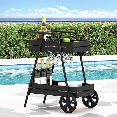 Wolfeboro Outdoor Metal 2 Tiered Bar Cart Matte Black • $56.69