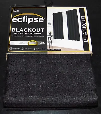 ECLIPSE Blackout Curtain Panel 42  X 63  Braxton Black Thermaback • $11.99