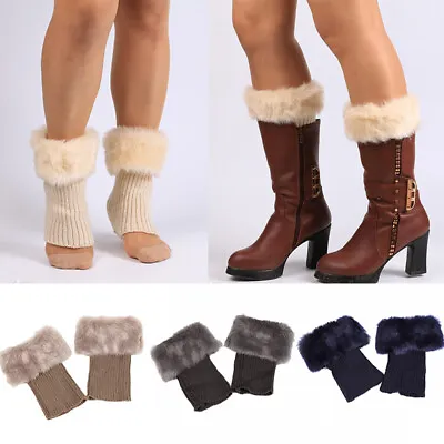 £4.75 • Buy Women Winter Knitted Boot Cuffs Fur Knit Crochet Toppers Trim Socks Leg  Warmer