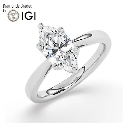 IGI 2CT Solitaire Lab-Grown Marquise Diamond Engagement Ring 950 Platinum • $2984