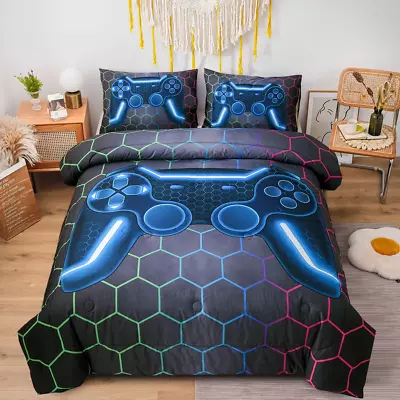 Game Console Comforter Set For Boys Girls Kids 3D Gaming Geometric Lightweight M • $55.99