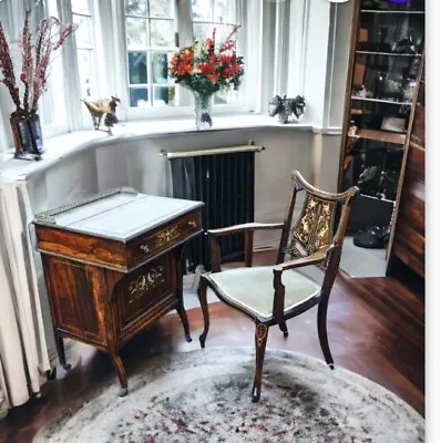 English Victorian Rosewood Davenport Desk & Chair Possibly By James Shoolbred. • £1395