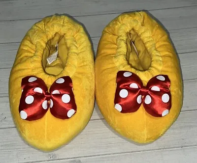 Disney Parks World Minnie Mouse Plush Slippers Adults Small S Yellow Red Bow • $19.99