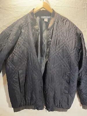 Vintage Silk Black Quilted Bomber Jacket Robert Stock Mens Size Large Full Zip • $25