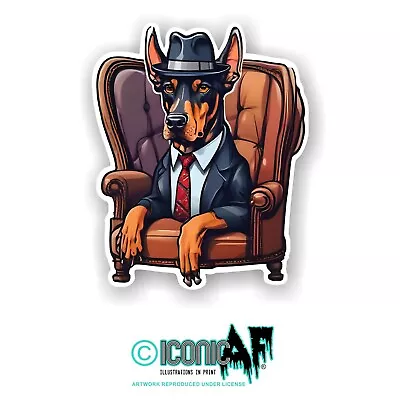 Funny Gangster MOB Boss Dobermann Dog Hat & Tie Vinyl Car Sticker Decal 10cm • £2.59