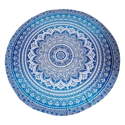 Round Size Mandala Blue White Color Printed Tapestry Hippie Wall Hanging • $18.99