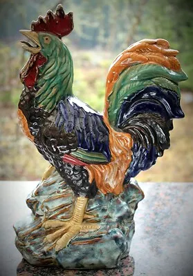 Collectible Large Vintage Antique Ceramic Rooster Italian Majolica 15” 1917 • $95