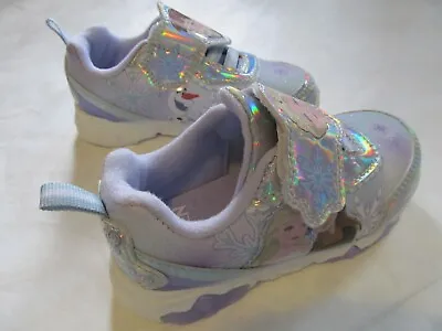 Disney Frozen Anna Elsa Toddler Girls Light-Up Sneakers Size 8 Silver Shoes • $9.41