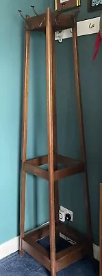 Oak Hat & Coat Stand. Antique Art Deco 20th Century Square Hall Stand • £120