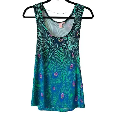 Matthew Williamson H&M Peacock Print Top Blouse Sleeveless Green Blue Size XS • $18