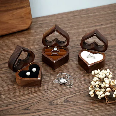 Heart Shape Ring Box Wedding Ring Storage Wooden Box Engagement Ring Display Box • $14.62