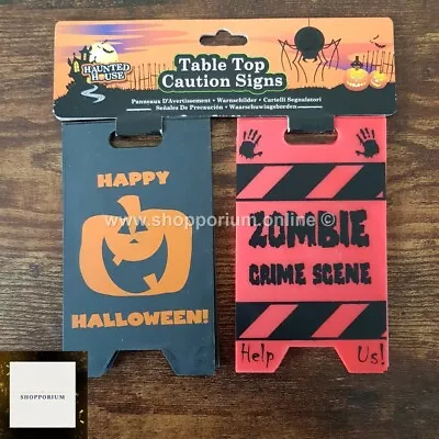 HALLOWEEN TABLE TOP CAUTION SIGNS X2 Party Decorations Trick Treat Pumpkin  • £2.99