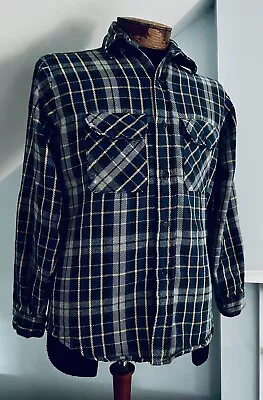 Vintage Five Brother Flannel BLUE PLAID Button Front Work Shirt M 15 Made In USA • $21.60