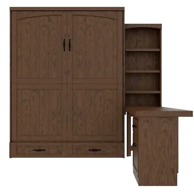 Pemberly Row Cape Cod Solid Wood Queen Size Murphy Bed With Desktop In Brown • $2550.50