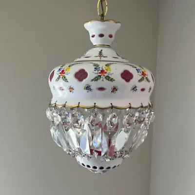 Bohemian Swag Chandelier Moser White Cut To Red Czech Hanging Lamp • $199.99