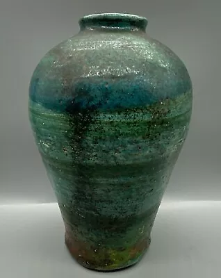 Beautiful Abdo Nagi Mottled Turquoise Raku Studio Pottery Vase • £395