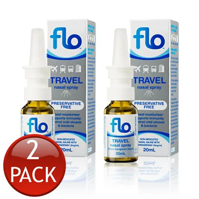 2 X Flo Travel Moisturising Nasal Wash Spray Non-medicated Saline Solution 20mL • $33.85