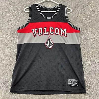 VINTAGE Volcom Shirt Mens Large Black Red Tank Top Jersey Mesh Logo Spellout Y2K • $19.95