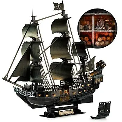 CubicFun LED 3D Puzzles UPGRADE Queen Anne's Revenge Pirate Ship Model Kits For • £52.65