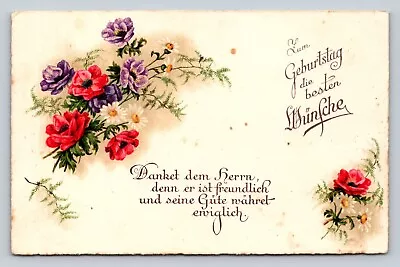 C1938 Red & Purple Flowers Best Wishes For Your Birthday Vintage Postcard 1055 • $8.05