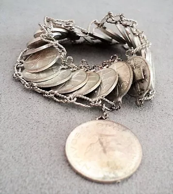 Vintage MEXICAN COIN 1 Centavo BRACELET From 1950s 7.25  - 5 Centavos 1946 CHARM • $16.46