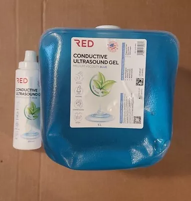 5 Liters Red Conductive Ultrasound Gel Medium Viscosity Blue 100% Vegan 01/2029 • $25