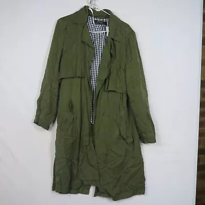 Zara Basic Womens Trench Coat Jacket Large Or 14(AU) Green Outerwear Winter • $24.99