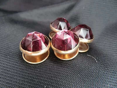 Vintage Set Of Four 4 Amythist Purple Diamond Cut Gold Shirt Studs Buttons • $14.95