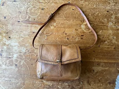 Marks & Spencer Brown Tan Leather Shoulder Strap Hobo Handbag Zip Saddle Bag • £24.99