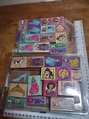 Lot Of (31) Wood Mounted Rubber Stamps Disney Princesses & Princess Accessories • $16.99