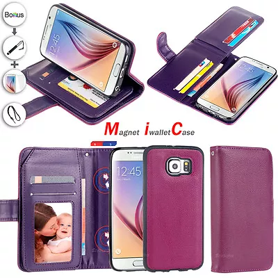 Premium PURPLE 2in1 LEATHER MAGNET WALLET CASE FOR SAMSUNG Galaxy S6 & Edge • $9.99