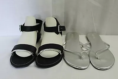 Lot Of 2 Mixit & Fashion Footwear Flat Sandals Size 8 1 Black & 1 Silver • $17.54