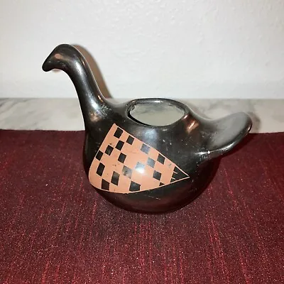 Vintage Black Pottery Pot Mexico Bird Figure 5” X 4” • $8.99