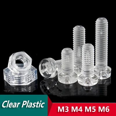 £1.19 • Buy M3 M4 M5 M6 Transparent Nylon Phillips Pan Head Screws Bolts + Nut Clear Plastic
