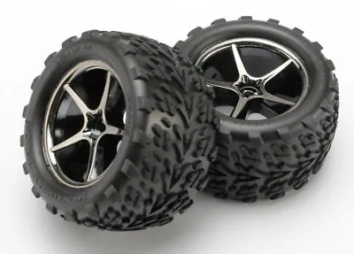 $18.95 • Buy Traxxas 1/16 E-Revo Mounted Talon Tires On Gemini Black Chrome Wheels - 7174A