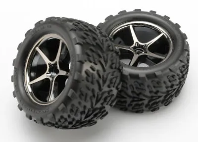 Traxxas 1/16 E-Revo Mounted Talon Tires On Gemini Black Chrome Wheels - 7174A • $18.95