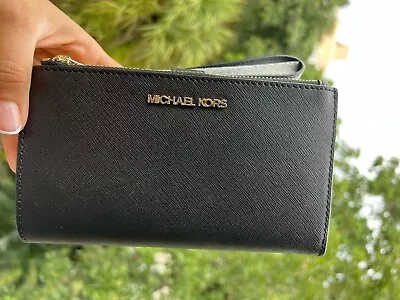 Michael Kors MK Jet Set Travel Double Zip Phone Case Card Holder Wristlet Wallet • $73