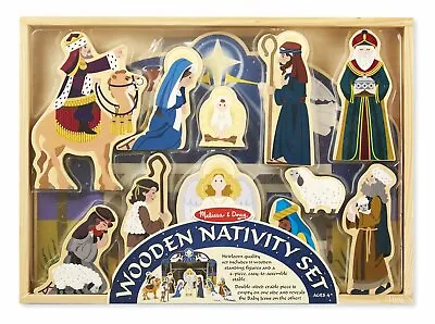 Melissa Doug Wooden Nativity Set 11 Standing Figures 4 Piece Stable Baby Jesus • $49