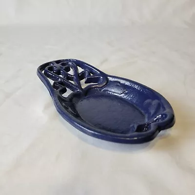 Vintage Blue Spoon Rest Kitchen Spoon Rest Cast Iron Utensil Ladle Spoon Holder • $14.79