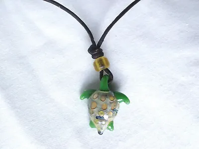 Sea Turtle Green Glass Pendant 30  Adjustable  Surfer Necklace  Gift New • $12.99